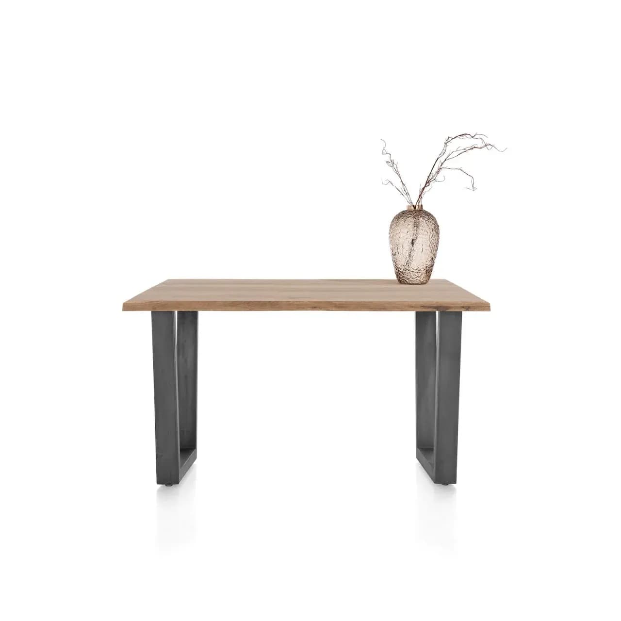 Nyborg, Tresentisch 150 x 100 cm - Tischplatte mit natürliche Baumkante - V-Fuß Metall (Höhe: 92 cm)