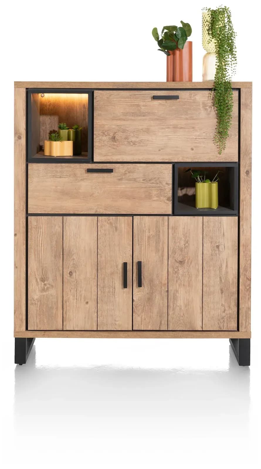 Pavarotti, Highboard 125 cm - 2-Türen + 1-Lade + 1-Klappe + 2-Nischen (+ LED)
