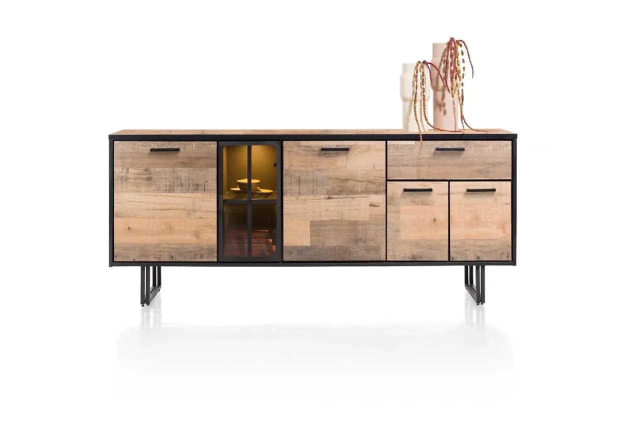 Avalon, Sideboard 200 cm - 4-Türen + 1-Lade + 1-Glastür (+ LED)
