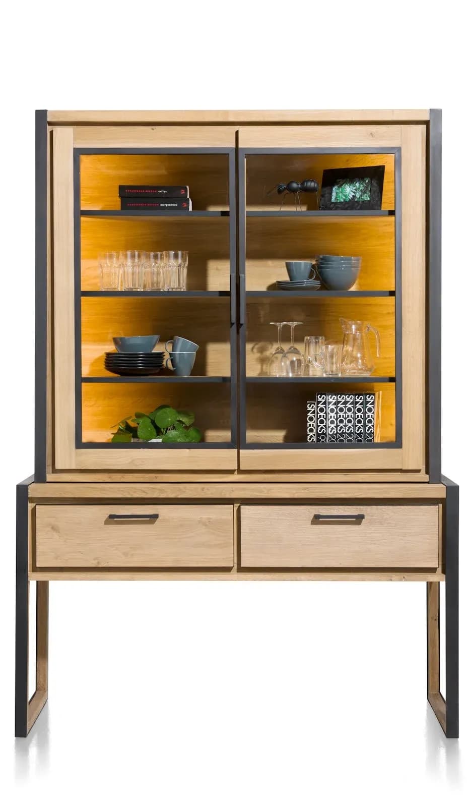 Metalo, Buffet 140 cm - 2-Glastüren (+ LED) + 2-Laden