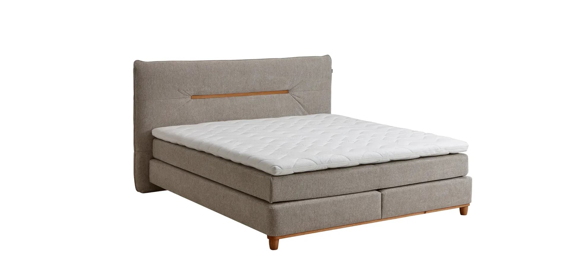 Boxspringbett Alpin - Liegefläche ca. 180x200 cm, Stoff, Graubeige, inkl. 2x Nachtkonsole – Ausstellungsstück im Möbelhaus Gottwald – der Wohnfuchs