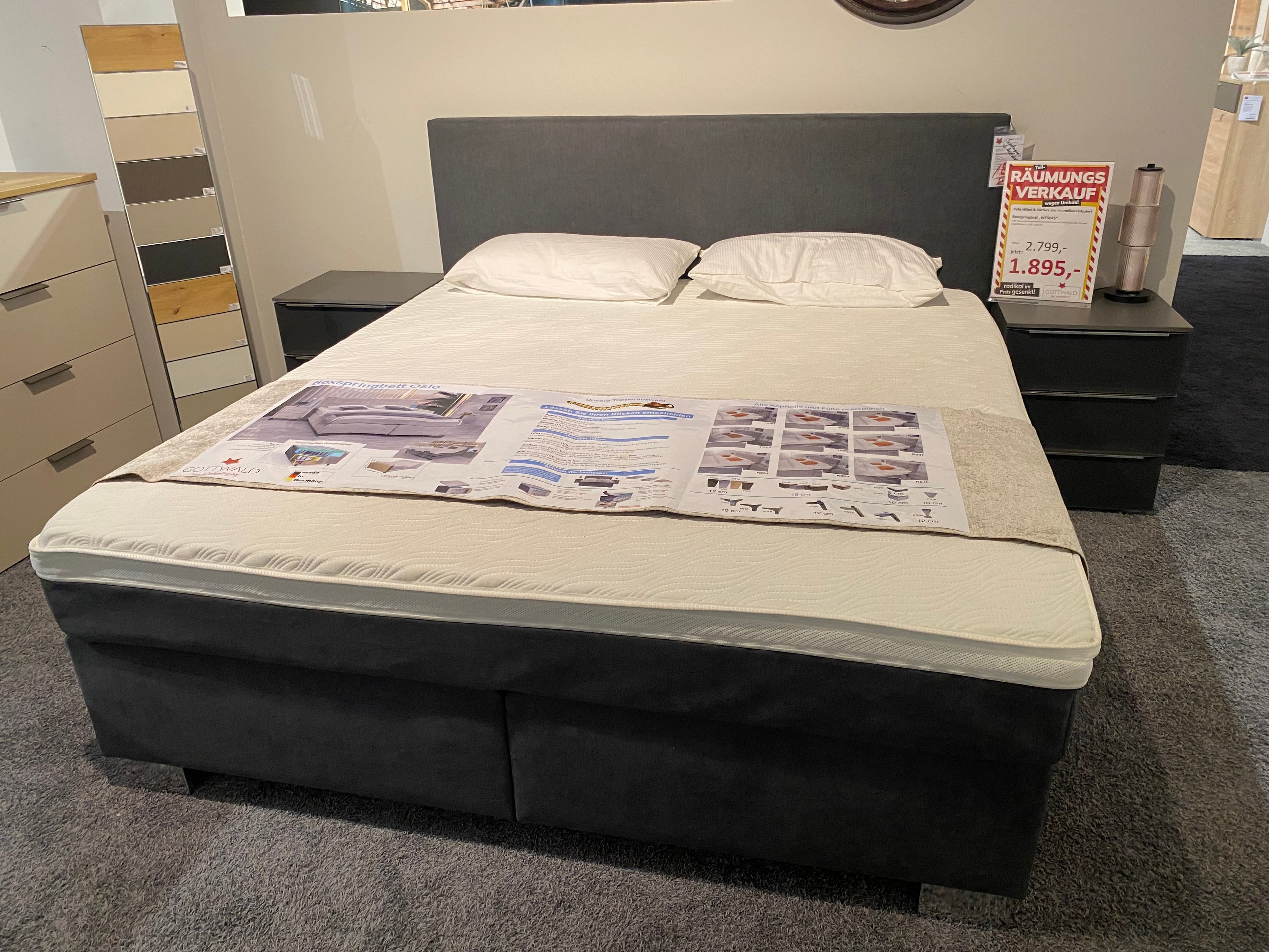 Boxspringbett WF0045 Oslo von Kretschmar – Ausstellungsstück im Möbelhaus Gottwald – der Wohnfuchs