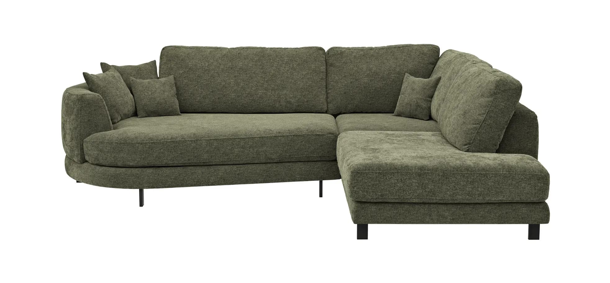 Ecksofa Solenne - Diwan rund links mit Ottomane rechts, Stoff, Olive – Ausstellungsstück im Möbelhaus Gottwald – der Wohnfuchs